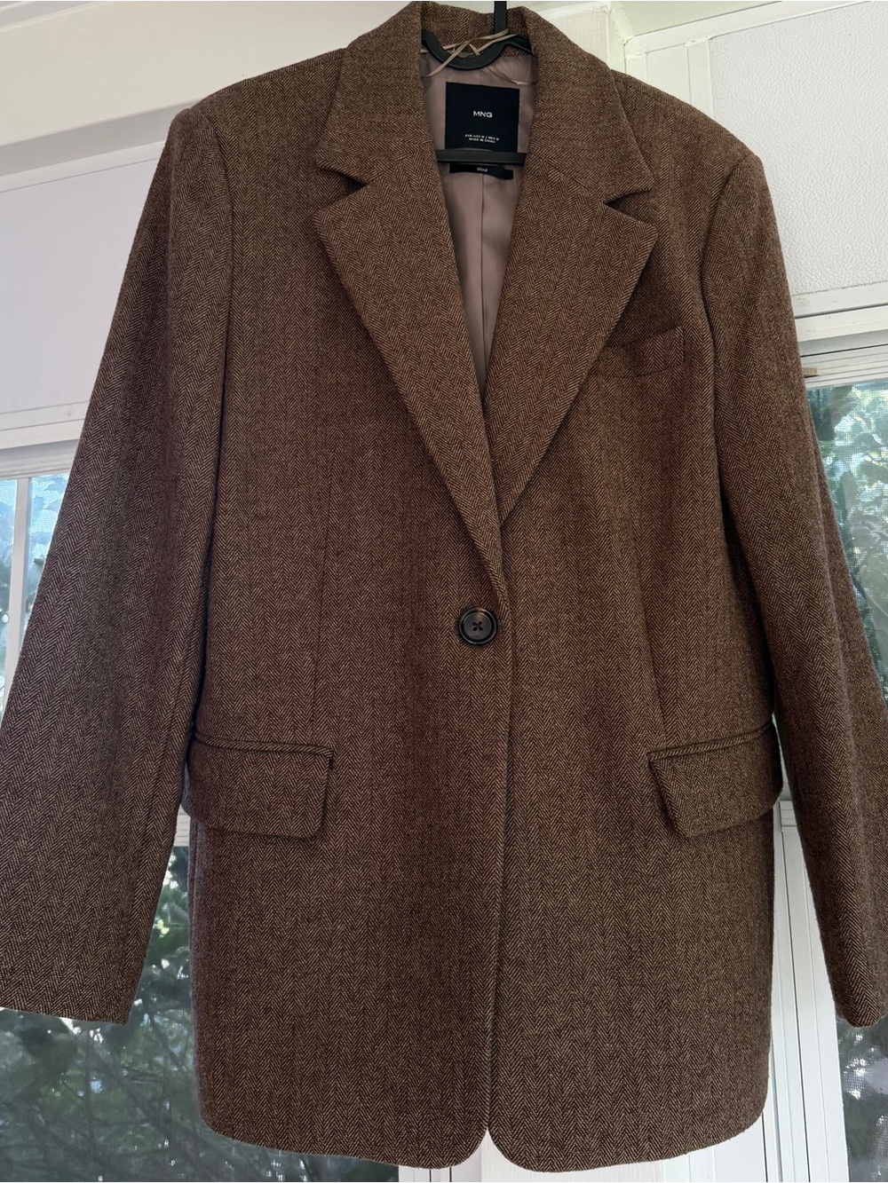 Mango Herringbone Wool Blend Blazer